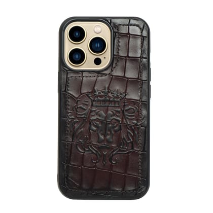 Apple iPhone Series Dark Brown Deep Cut Lion Embossed Mobile Cover-11Pro