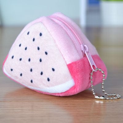 Children's Day Creative Gift Plush Solid Triangle Fruit Zero Wallet Coin Bag Key Bag Strap-Dragon fruit