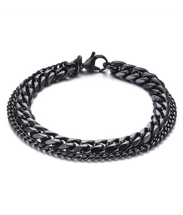 ZIVOM® Double Layered Wrist Wrap Macho Black 316L Surgical Stainless Steel Curb Popcorn Chain Bracelet For Men Boys - None
