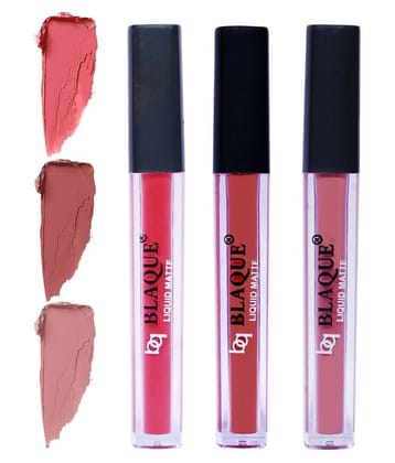 bq BLAQUE Matte Liquid Lipstick Combo of 3 Lip Color 4ml each, Waterproof - Pinkish Peach, Brown, Light Nude Brown