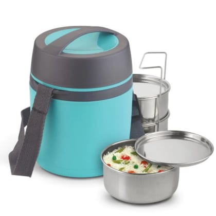 Asian Happy Meal 3 Container Insulated Lunch Box Blue