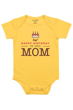 Hey Happy Birthday Mom Baby Romper | Onesies-Baby Romper / 0-3 Months / Yellow