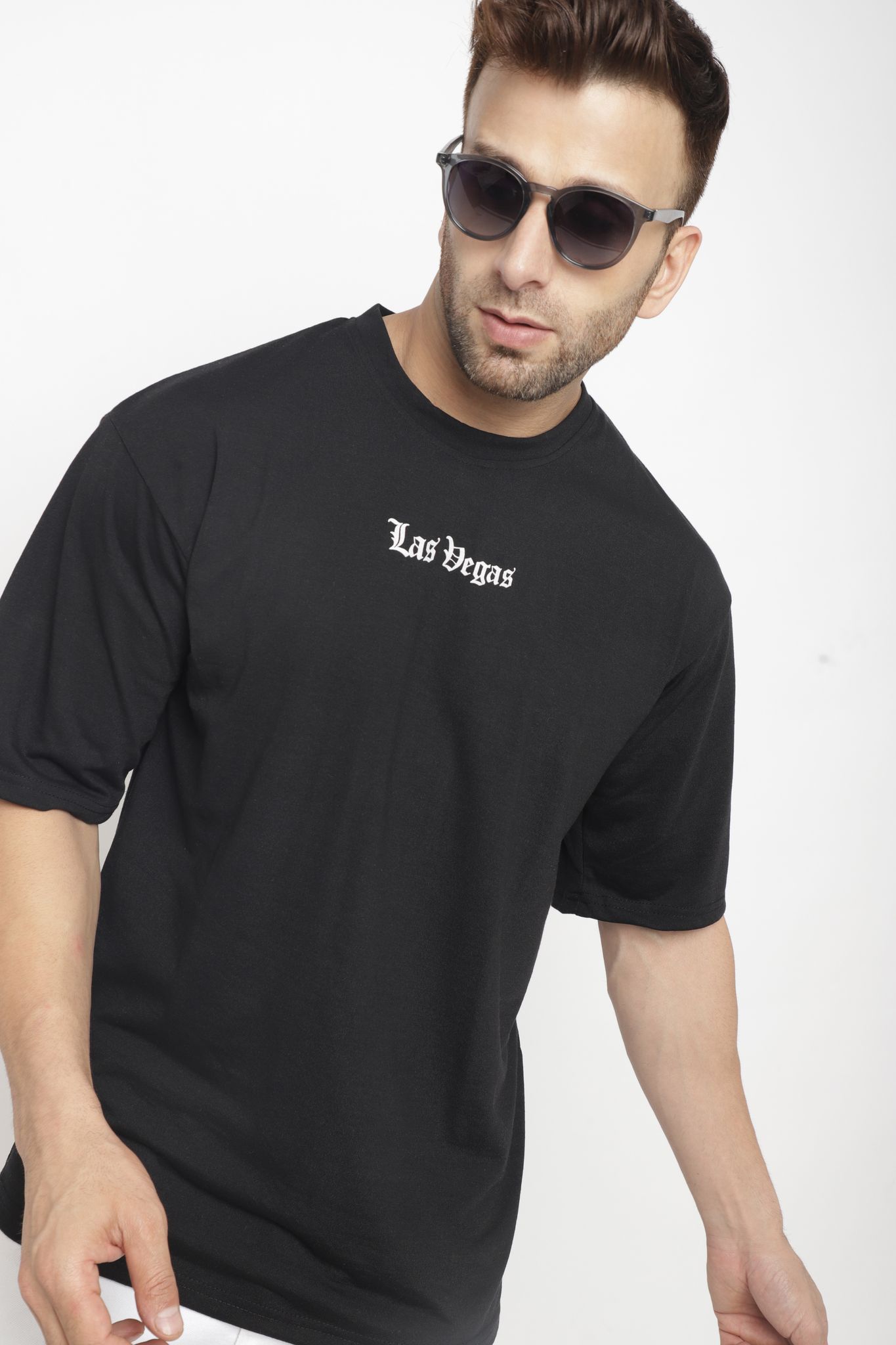 Gritstones Men Oversized Half Sleeve Black Round Neck Cotton T-Shirt