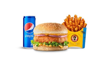Paneer Pind-er Burger Combo __ Classic Salted Fries (Regular),Pepsi Can