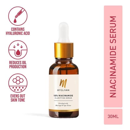 MyGlamm 10% Niacinamide Clarifying Serum Enriched With Moringa & Tiger Grass for Reducing Face Blemishes (30g)