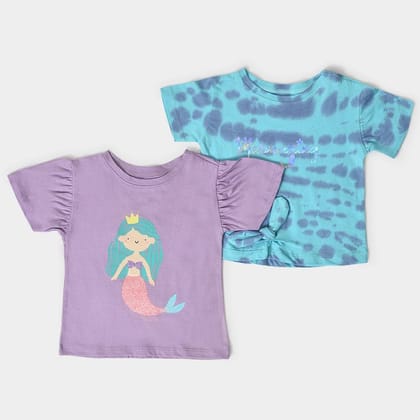 Girls Tie & Dyed T-Shirt- Purple & Blue-0 M / Multicolor