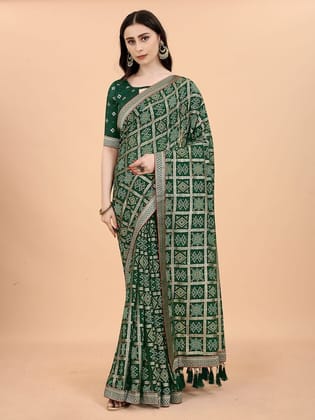 Bandhani Woven Design Zari Poly Georgette Tussar Saree