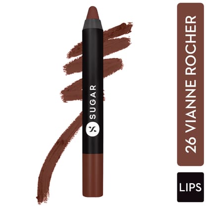 SUGAR Matte As Hell Crayon Lipstick With Free Sharpener - 26 Vianne Rocher (Deep Chocolate Brown) (2.8g)