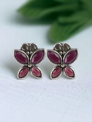 Oxidized Butterfly Style Stone Stud Earrings for Casual Wear | Sarichka-Red