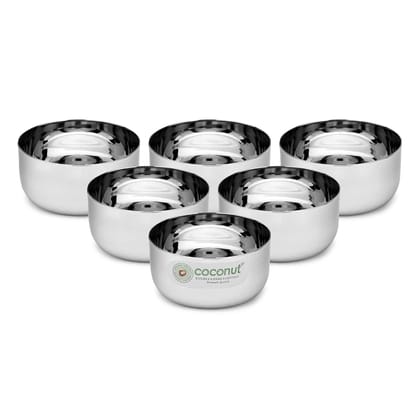 coconut Stainless Steel Sada Bowl/Vati/Katori- C35 - Set of 6- Capacity Each Bowl 100 ML, Steel katori for Kitchen Set of 6, Small Size Bowl Ideal for Curd/raita