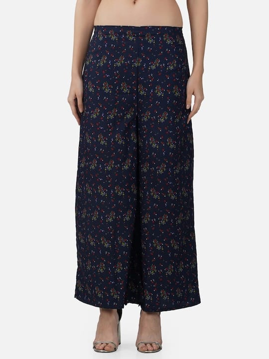 Women Printed Flared Crepe Palazzos
