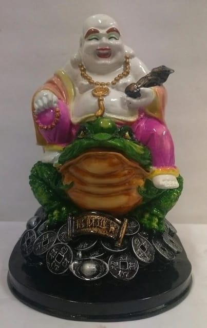 Unique International Happy Man Laughing Man on Frog on Pile of Money