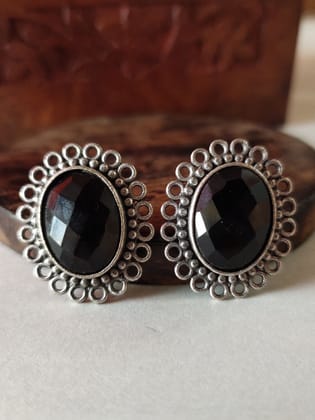 Silver Replica Monalisa Stone Daily Wear Stud Earrings | Sarichka-Black