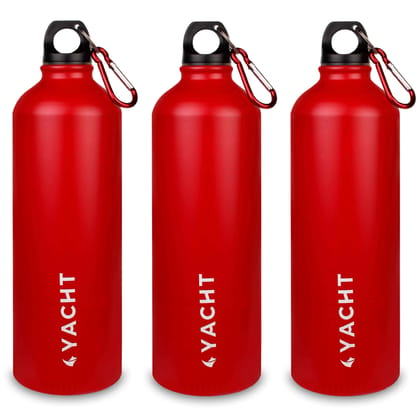 Yacht Aluminium Single Wall Fridge Water Bottle, Refrigerator Bottle, Rock Red, 750 ml (Pack of 3)