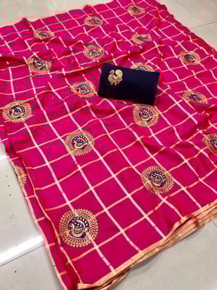 Glowing Pink color Party wear Sana Silk Checks Embroidered Sari MS-11 PINK