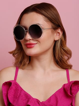 SUNNIES Large Full Frame Metal Round Solid UV Protected Women Sunglasses-SNS-11704-C201