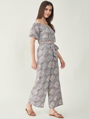 Printed Off-Shoulder-Neck Top with Printed  Palazzos