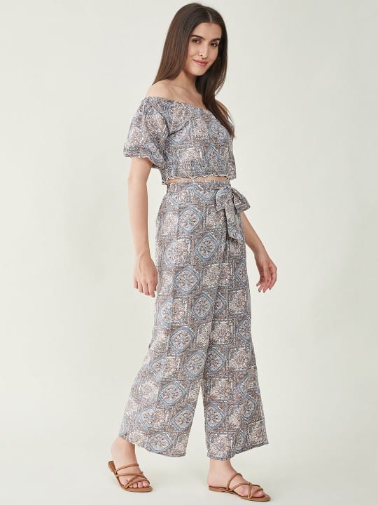 Printed Off-Shoulder-Neck Top with Printed  Palazzos