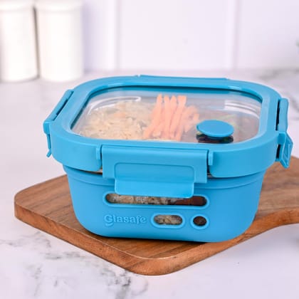 Glasafe-Fresh Grip Borosilicate Glass Tiffin with Silicone Sleeve 520ml (Tranquil Teal)