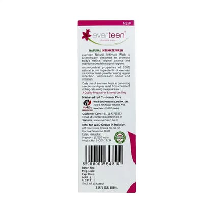 everteen Natural Intimate Wash for Feminine Hygiene in Women 105ml