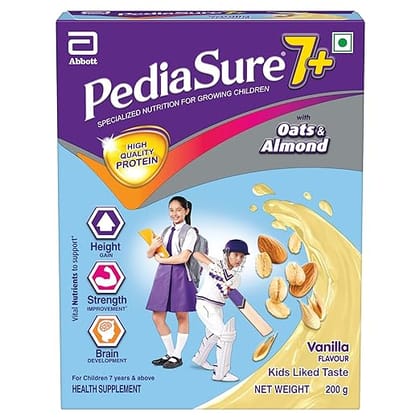 Pediasure 7+ Specialized Nutrition Drink Powder 200g, Vanilla Delight Flavour, Scientifically Designed Nutrition for Growing Children, Supports Height Gain, Muscle Strength &Brain Development