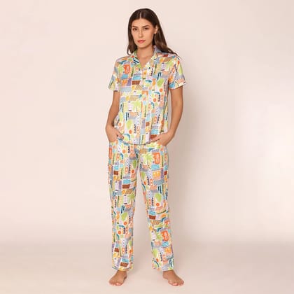 Vibrant Visions Satin Night Suit Pajama Set for women S
