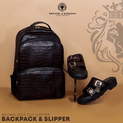 Croco Textured Leather Combo (Backpack & Chunky Slipper)-40/6 / FS