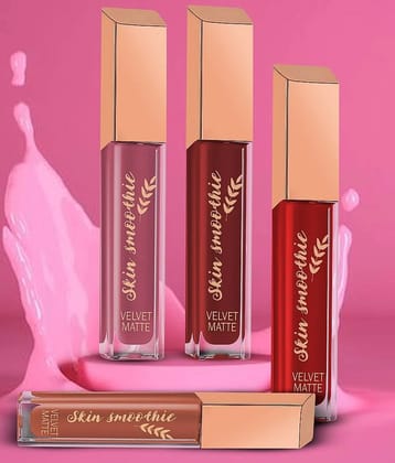 SKIN SMOOTHIE Liquid Matte Lipstick Red Edition, Long Lasting & Smudge Proof, 1.5ml Each, (Pack of 4)