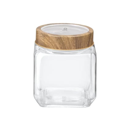 Treo Woody Cube Storage Glass Jar | Transparent | 1 Pc