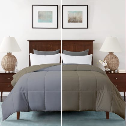 Razzai - 150 GSM Soft AC Comforter Hotel Quality-Down Alternative Reversible Comforter - All Season |AC Comforter/Blanket/Quilt/Rajai Double Bed|Silver/Beige-Single / Beige