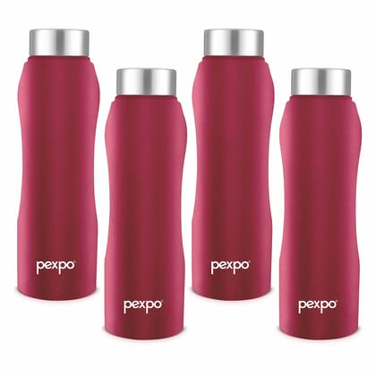 PEXPO Stainless Steel Fridge Water Bottle, 750 ml, Crimson Red, Bistro | Leak-Proof & Easy to Grip Water Bottle (Pack of 4)