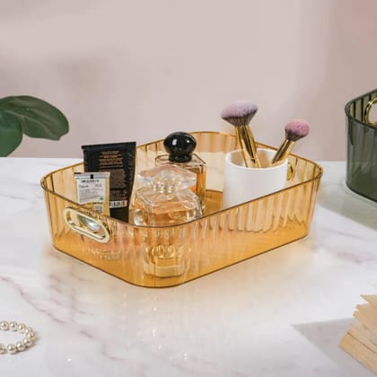 Ribbed Storage Organizer Transparent 14x9.5x3.5 Inch. 1 Pcs-Transparent  Mustard