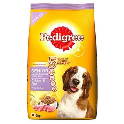 Pedigree Dry Dog Food, Chicken & Rice for Senior Dogs (7 Years+) – 3 kg Pack