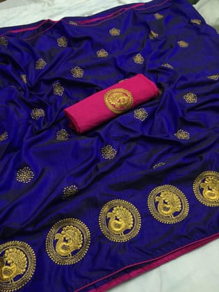 Royal Blue color Party wear Sana Silk Embroidered Sari MS-7 RB