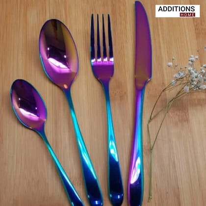 4pcs Luxury Chrome Plated Classic Cutlery Set Dinner Spoon Knives Fork Set Stainless Steel Tableware Dinner Set with Black Gift Box-Multicolor