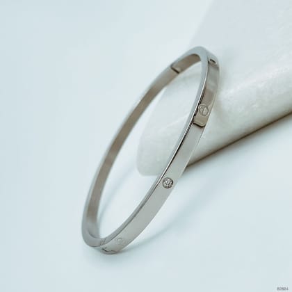 Stainless Steel Cubic Zirconia Screw Bracelet Bangle Kada For Women Silver
