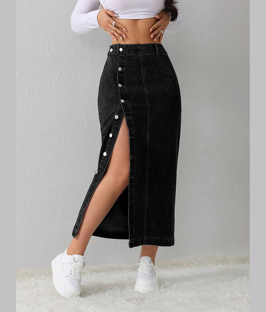Aahwan Black Denim Women's Straight Skirts ( Pack of 1 )