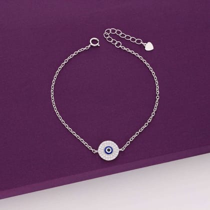 Classic Single Evil Eye Silver Bracelet-White Stone / Silver