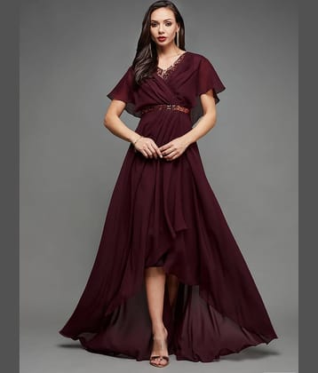 Miss Chase Georgette Embellished Full Length Women's Fit & Flare Dress - Wine ( Pack of 1 )