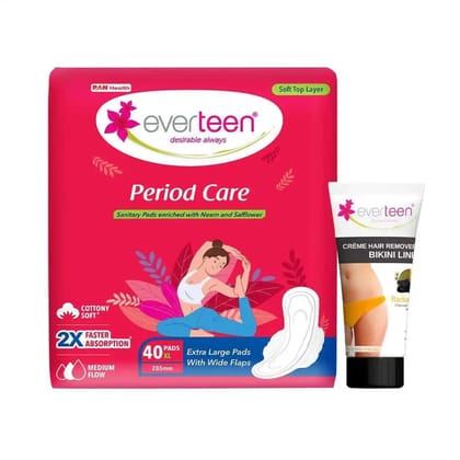 Everteen Period Care Xl Soft 40 Pads And Radiance Bikini Line Hair Remover Cream 50G