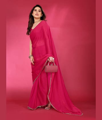 SARIK  FASHION Zimmy Choo Embroidered Saree With Unstitched Blouse Piece ( Pink )
