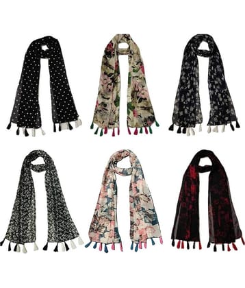 stolevilla Multi Printed Poly Cotton Yarn Stoles ( Pack of 6 )