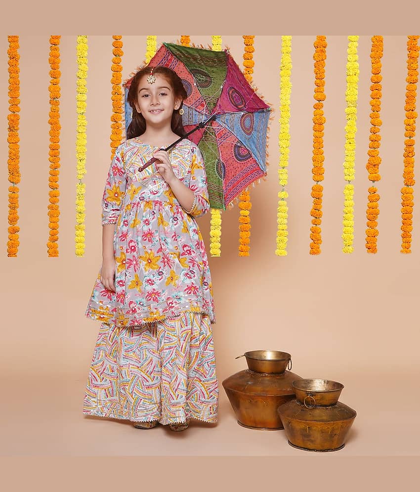 Arshia Fashions Girls Cotton Blend Kurta and Sharara Set ( Pack of 1 , Multicolor )
