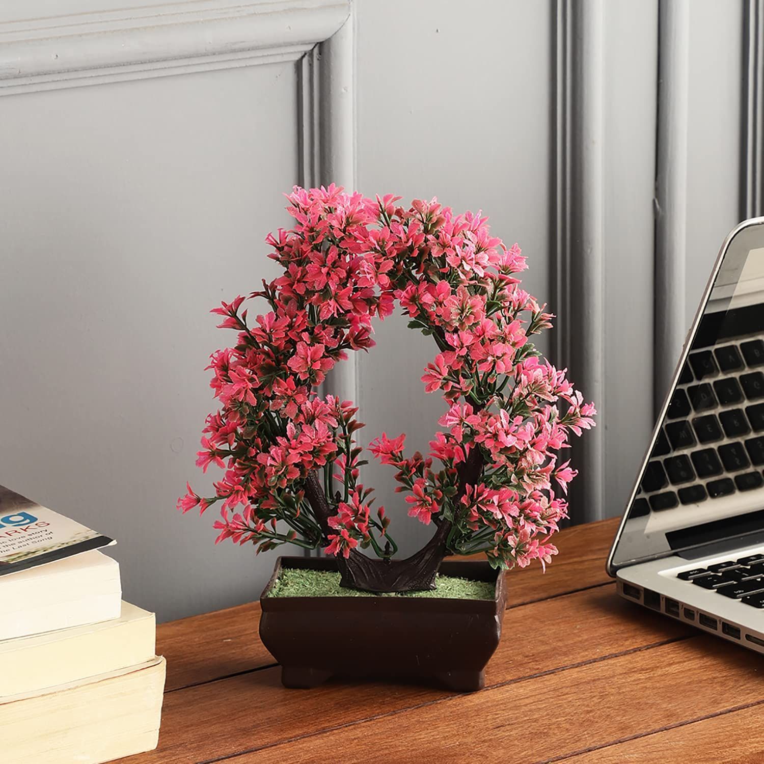 Foliyaj Artificial U Shaped Pink Plant with Pot