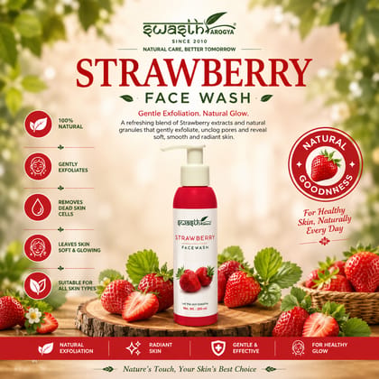 Swasth Arogya Strawberry Face Wash || Skin Hydrate || Anti Aging || Wrinkle Free || Pack Of 1 Bottle Juicy Strawberry Face Wash (200ml.)