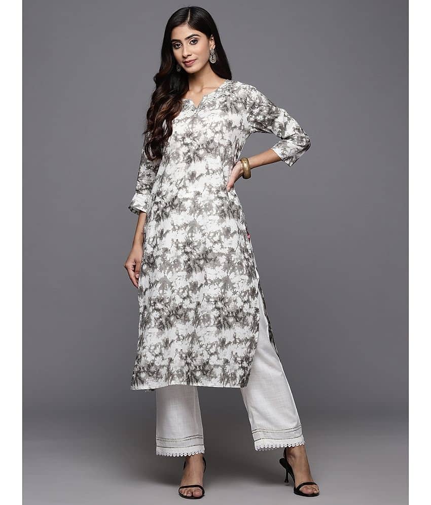 Varanga Cotton Dyed Straight Women's Kurti - Grey ( Pack of 1 )