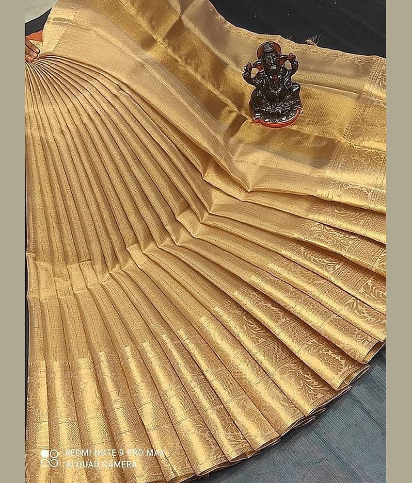 A TO Z CART Jacquard Solid Saree With Unstitched Blouse Piece ( Mustard )