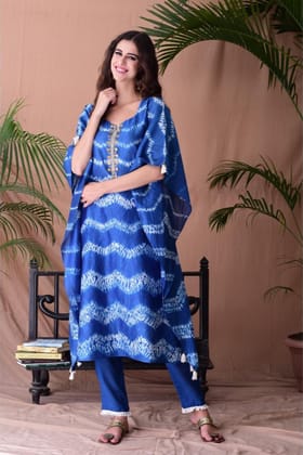 Royal Blue Shibori Dyed Kaftan Set-S