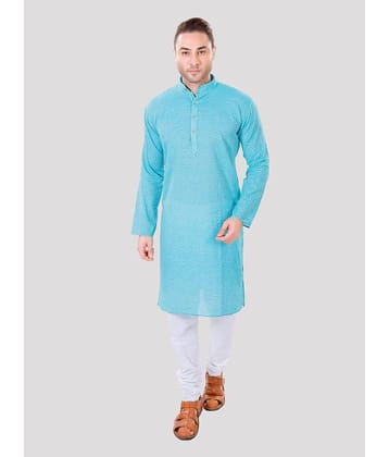 Maharaja - Blue Cotton Blend Regular Fit Men's Kurta Pyjama Set ( Pack of 1 )