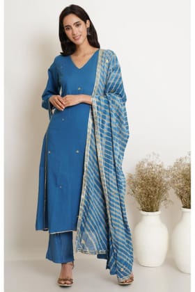 Blue Gota Kurta set of 2 with Lehariya Dupatta-S